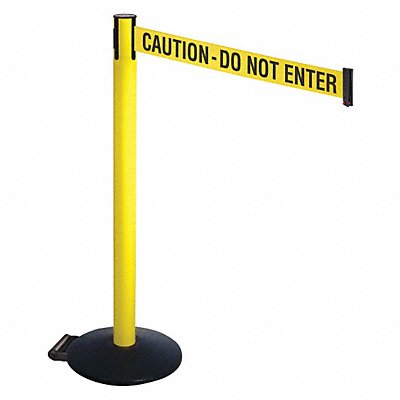 RETRACTA-BELT 335YACAU Barrier Post Black w/Wheels Yellow/Blk Text