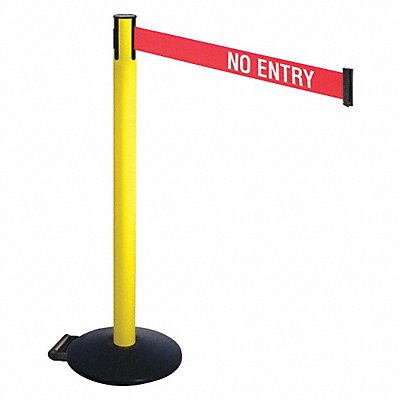 RETRACTA-BELT 335YANE Barrier Post Blk w/Wheels 40inH No Entry