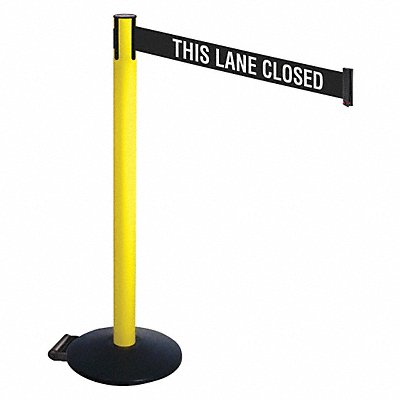 RETRACTA-BELT 335YATLC Barrier Post Blk Blk/White Belt w/Wheels