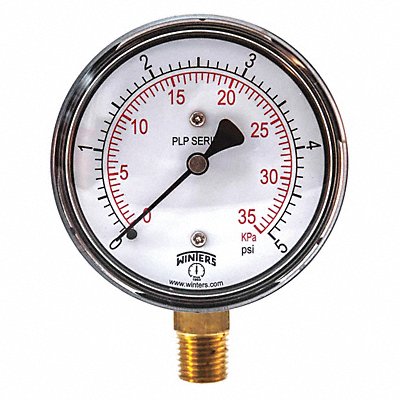 WINTERS PLP305 K4546 Low Pressure Gauge Bottom 0 to 5 psi
