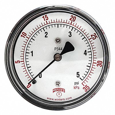 WINTERS PLP344 K4544 Low Pressure Gauge Back 0 to 5 psi