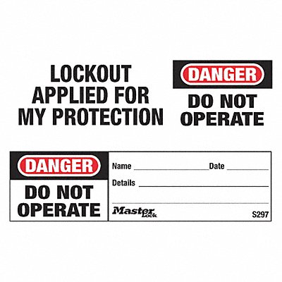 MASTER LOCK S297 Safety Tag Danger - Do Not Operate PK100