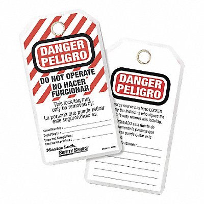 MASTER LOCK 497AX Danger Bilingual Tag 3-1/8 in W PK12