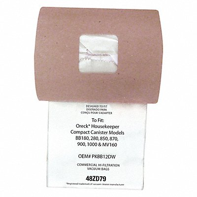 TOUGH GUY 48ZD79 Vacuum Bag Paper 2-Ply Reusable PK12