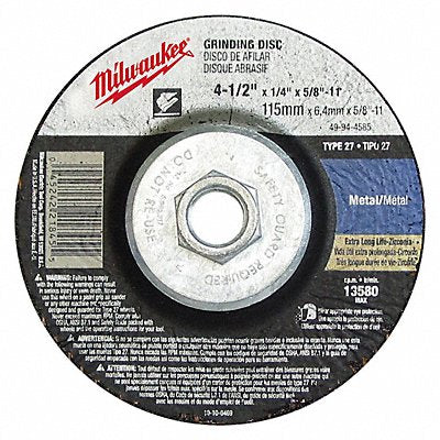 MILWAUKEE 49944585 4-1/2x1/4x5/8 -11in. Grind Wheel Type 27
