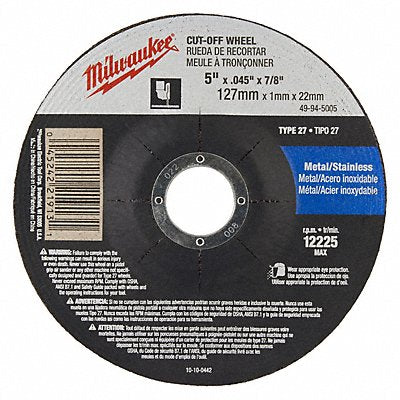MILWAUKEE 49945005 5x .045x7/8 in Cut Off Wheel Type 27