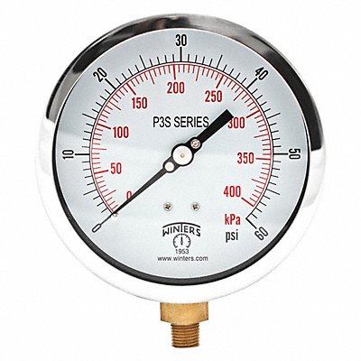 WINTERS P3S6010 Pressure Gauge 4-1/2 Dial Size Black