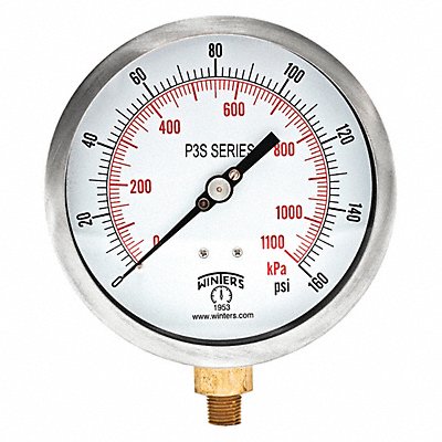 WINTERS P3S6012MAXI45 K4527 Pressure Gauge 4-1/2 Dial Size Black