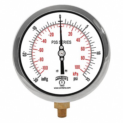 WINTERS P3S6001 Compound Gauge 4-1/2 Dial Size Black