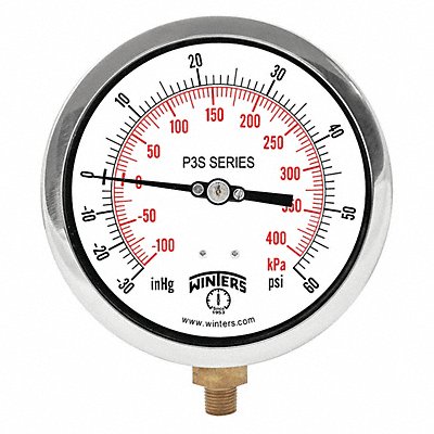 WINTERS P3S6003 Compound Gauge 4-1/2 Dial Size Black