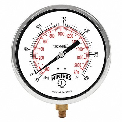 WINTERS P3S6082 Compound Gauge 6 Dial Size Black