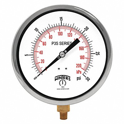 WINTERS P3S6084 K4528 Pressure Gauge 6 Dial Size Black