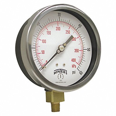 WINTERS P3S6085 K4528 Pressure Gauge 6 Dial Size Black