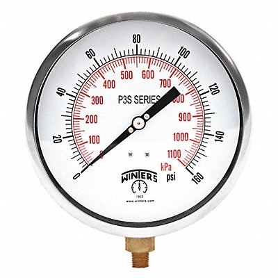 WINTERS P3S6087 K4528 Pressure Gauge 6 Dial Size Black