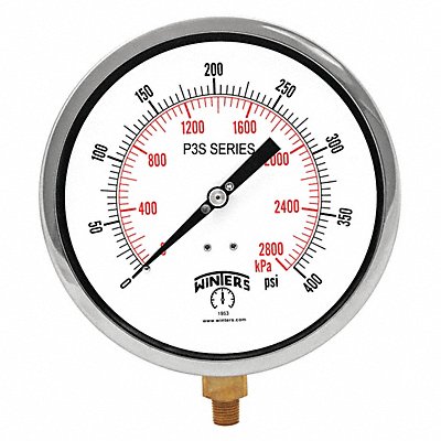 WINTERS P3S6090 Pressure Gauge 6 Dial Size Black
