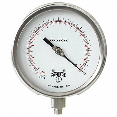 WINTERS PFP705DRY45BF Panel-Mount Compound Gauge: Back Flange, 0 psi to 150 psi, 4 1/2 in Dial, 1/4 in NPT Male