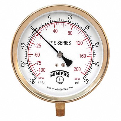 WINTERS P1S412 K4531 Compound Gauge 4-1/2 Dial Size Grey