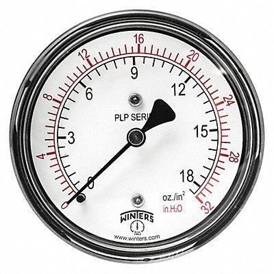WINTERS PLP341 K4544 Pressure Gauge 2-1/2 Dial Size Black
