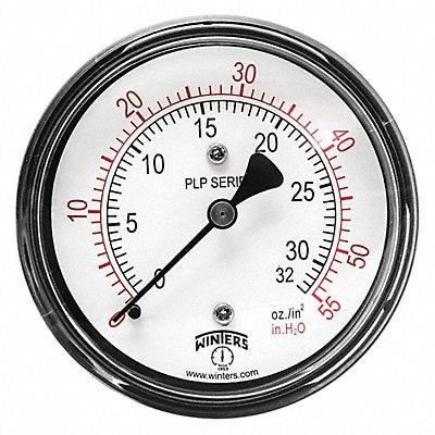 WINTERS PLP342 K4544 Pressure Gauge 2-1/2 Dial Size Black