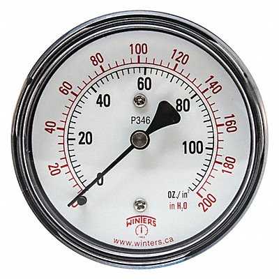 WINTERS PLP346 K4544 Pressure Gauge 2-1/2 Dial Size Black