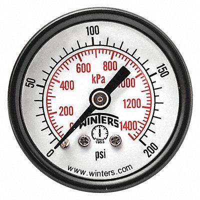 WINTERS PEM1422 Pressure Gauge 1-1/2 Dial Size Black