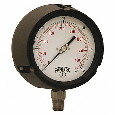 WINTERS PPC5063GSG45 Pressure Gauge 4-1/2 Dial Size Black