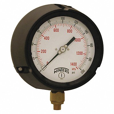 WINTERS PPC5086GSG Pressure Gauge 4-1/2 Dial Size Black