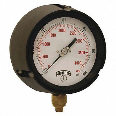 WINTERS PPC5089GSG Pressure Gauge 4-1/2 Dial Size Black