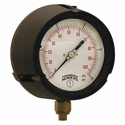 WINTERS PPC5081GSG Pressure Gauge 4-1/2 Dial Size Black