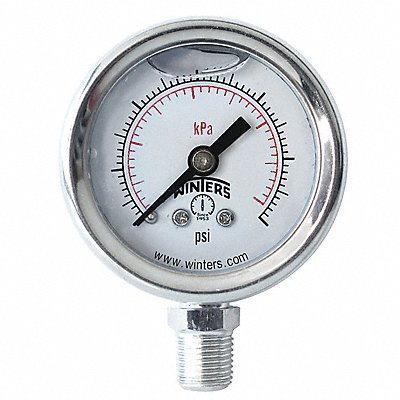WINTERS PFQ1211 Pressure Gauge 1-1/2 Dial Size Silver