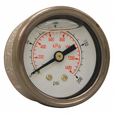 WINTERS PFQ1226 Pressure Gauge 1-1/2 Dial Size Silver