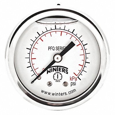 WINTERS PFQ1228 Pressure Gauge 1-1/2 Dial Size Silver