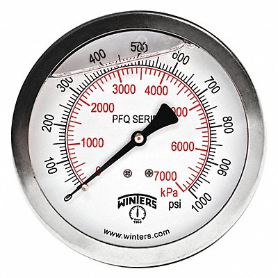 WINTERS PFQ1552 Pressure Gauge 4 Dial Size Silver