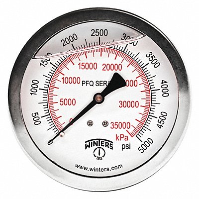 WINTERS PFQ1556 Pressure Gauge 4 Dial Size Silver