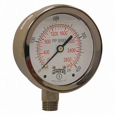WINTERS 491D90 Pressure Gauge 2-1/2 Dial Size Silver