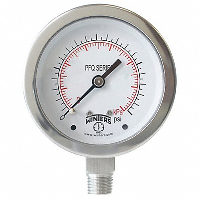 WINTERS PFQ125DRY Pressure Gauge 2-1/2 Dial Size Silver