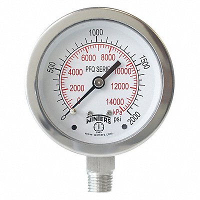 WINTERS PFQ129DRY Pressure Gauge 2-1/2 Dial Size Silver