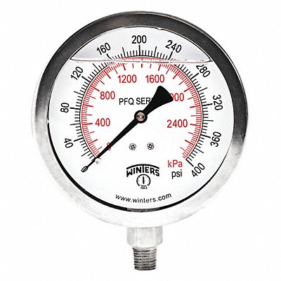 WINTERS PFQ775DRY Pressure Gauge 4 Dial Size Silver