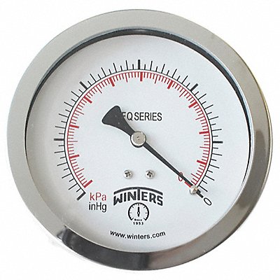 WINTERS PFQ1269DRY Pressure Gauge 4 Dial Size Silver
