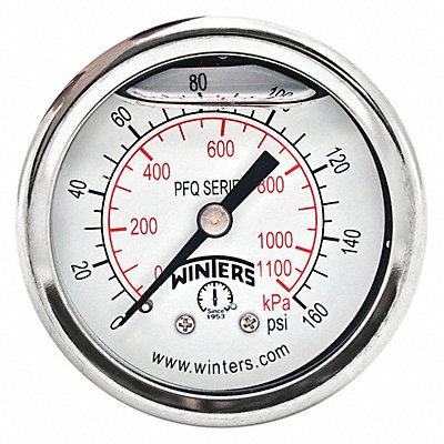 WINTERS PFQ2490DRY2FF K4540 Pressure Gauge 2 Dial Size Silver