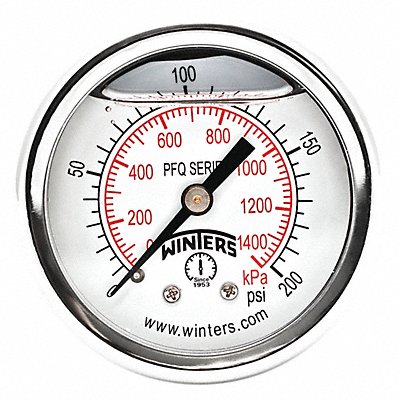WINTERS PFQ2491DRY2FF K4540 Pressure Gauge 2 Dial Size Silver