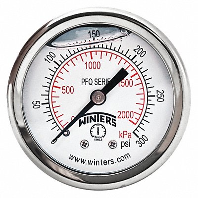 WINTERS PFQ2492DRY2FF K4540 Pressure Gauge 2 Dial Size Silver