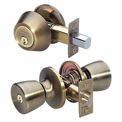 MASTER LOCK TUC0605KA4 Knob Lockset Tulip Style Antique Brass