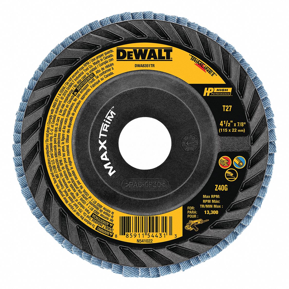 DEWALT DWA8351TR Fiber Disc 4 1/2 in Dia 7/8in Arbor
