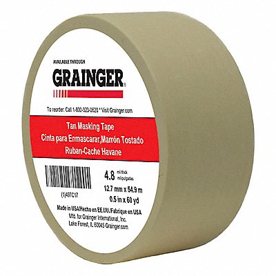 GRAINGER TC10605X60YD Masking Tape 1/2 W 60 yd L Tan