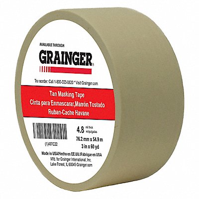 GRAINGER TC1063X60YD Masking Tape 3 W 60 yd L Tan