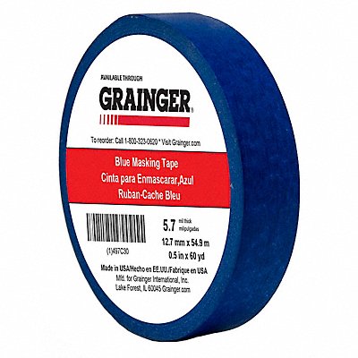 GRAINGER TC2705X60YD Masking Tape 1/2 W 60 yd L Blue