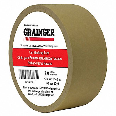 GRAINGER TC45005X60YD Masking Tape 1/2 W 60 yd L Tan