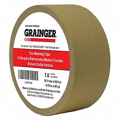 GRAINGER TC450075X60YD Masking Tape 3/4 W 60 yd L Tan