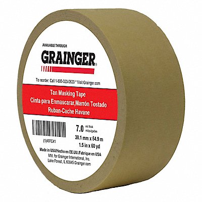 GRAINGER TC45015X60YD Masking Tape 1 1/2 W 60 yd L Tan